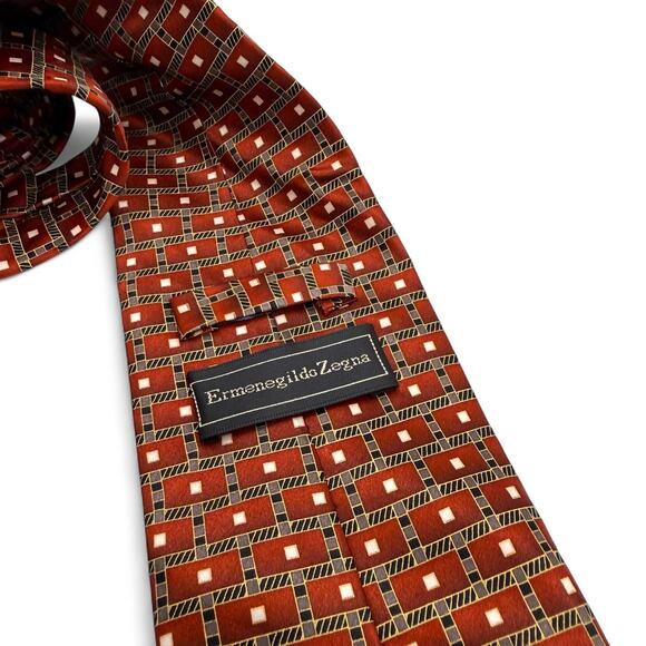 Ermenegildo Zegna Geometric Print Italian Silk Tie - Picture 4 of 5